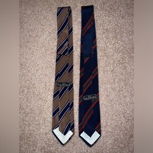 Mario Valentino - Set of 2 Vintage Silk Ties, Striped Brown and Navy